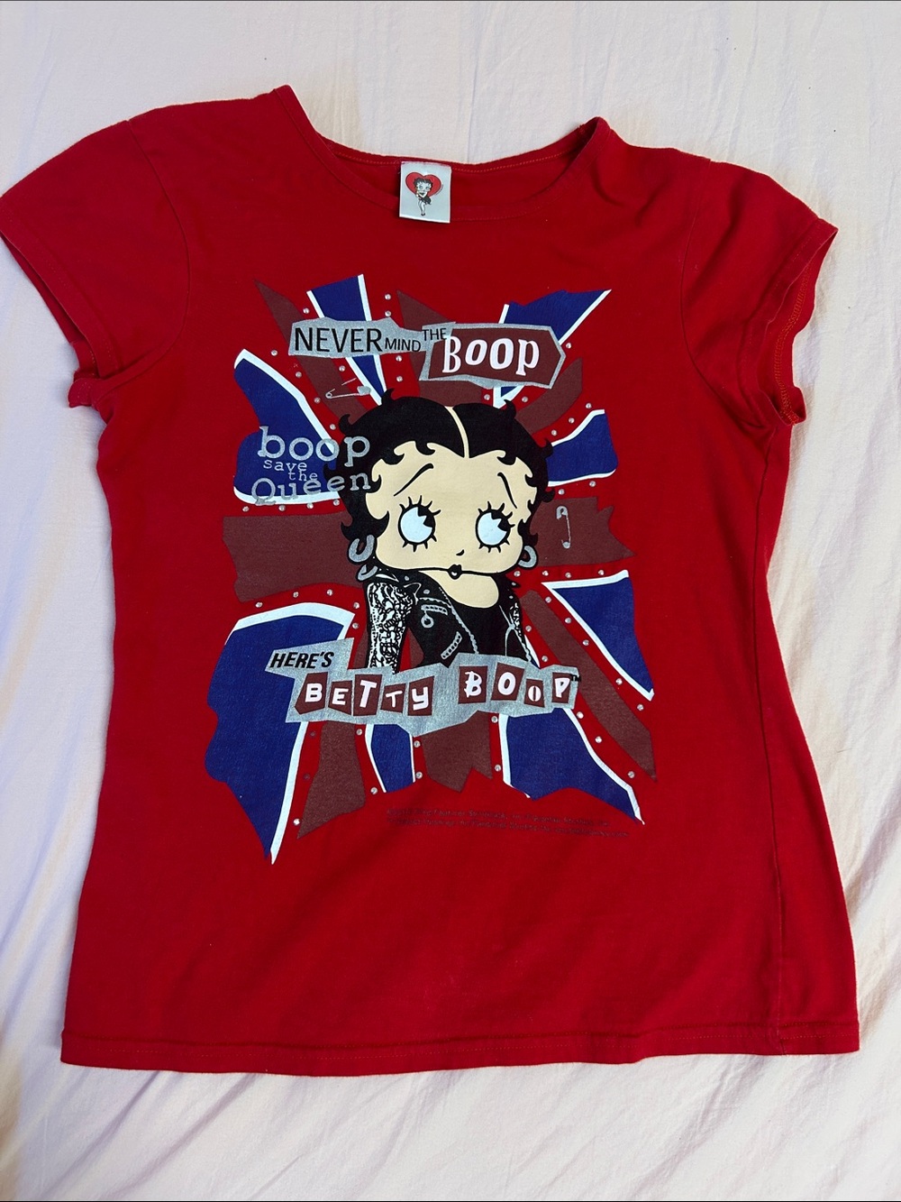 Y2K 90s Punk Red Betty Boop & Sex Pistols Union Jack graphic tee